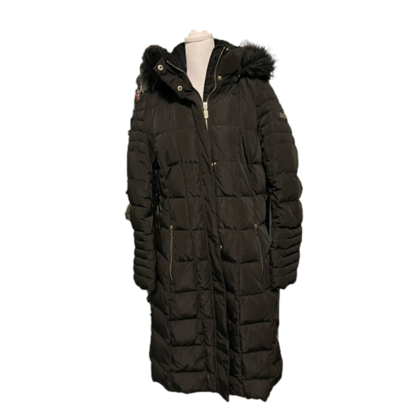 Calvin Klein Jackets & Blazers - Ladies Black Calvin Klein knee length puffer coat fur trim hoodie. Size M